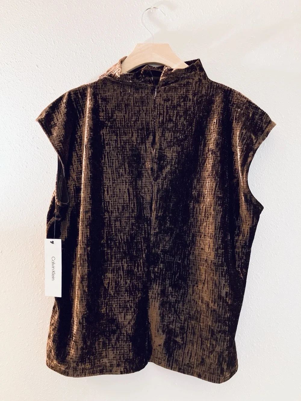 Calvin Klein Brown Velvet Mock Neck Cap Sleeve Blouse Tank Top X-Large - Picture 4 of 11